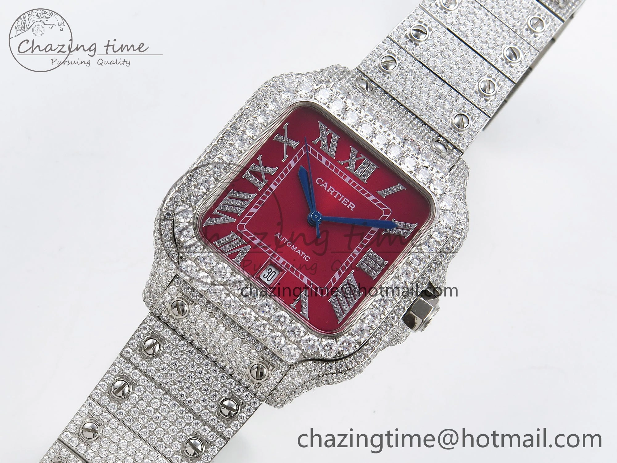 Santos De 40mm TWF 1:1 Best Edition Red Dial 904L SS Case and Bracelet A2824