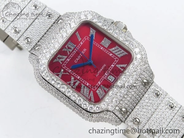 Santos De 40mm TWF 1:1 Best Edition Red Dial 904L SS Case and Bracelet A2824