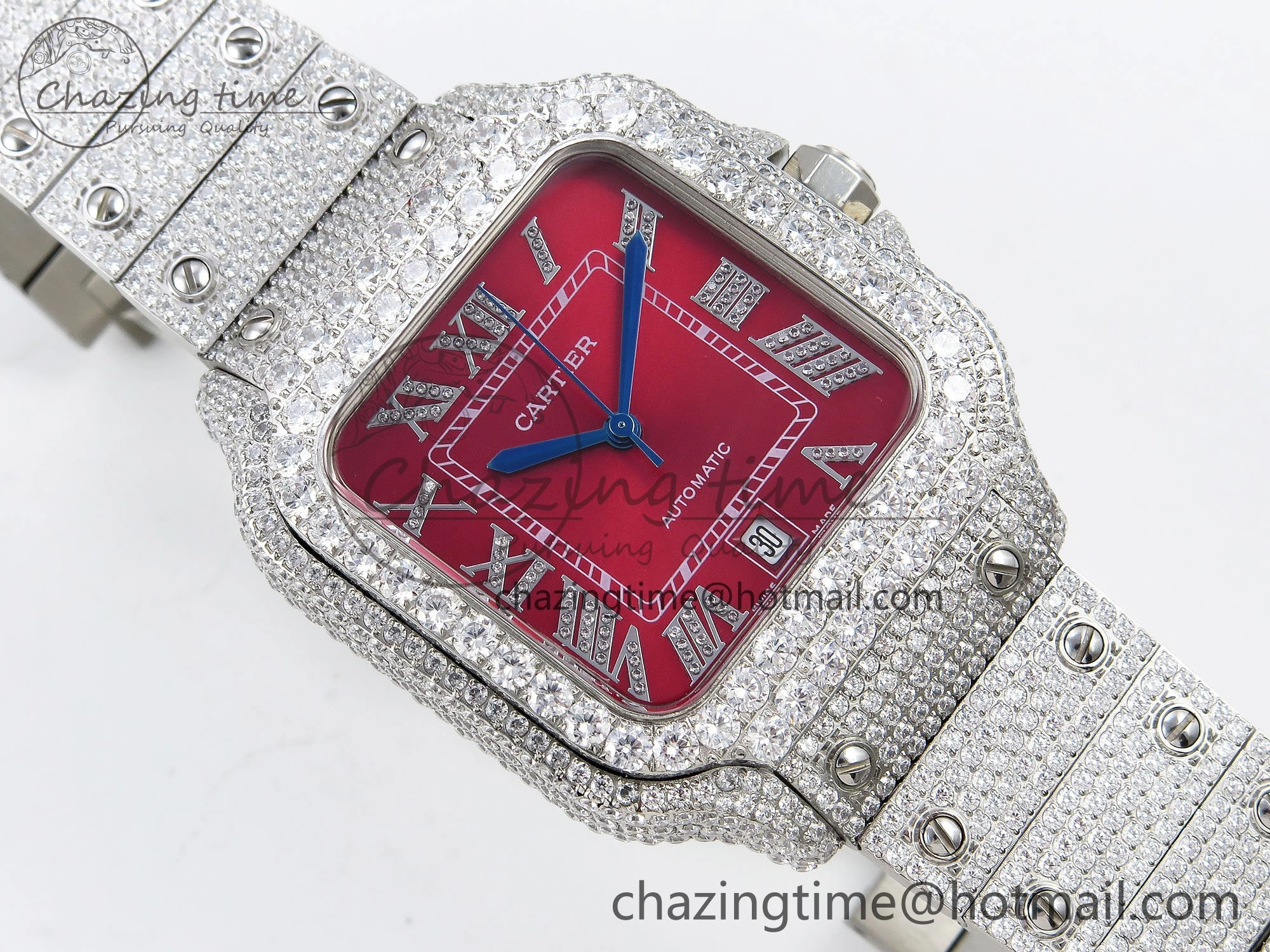 Santos De 40mm TWF 1:1 Best Edition Red Dial 904L SS Case and Bracelet A2824