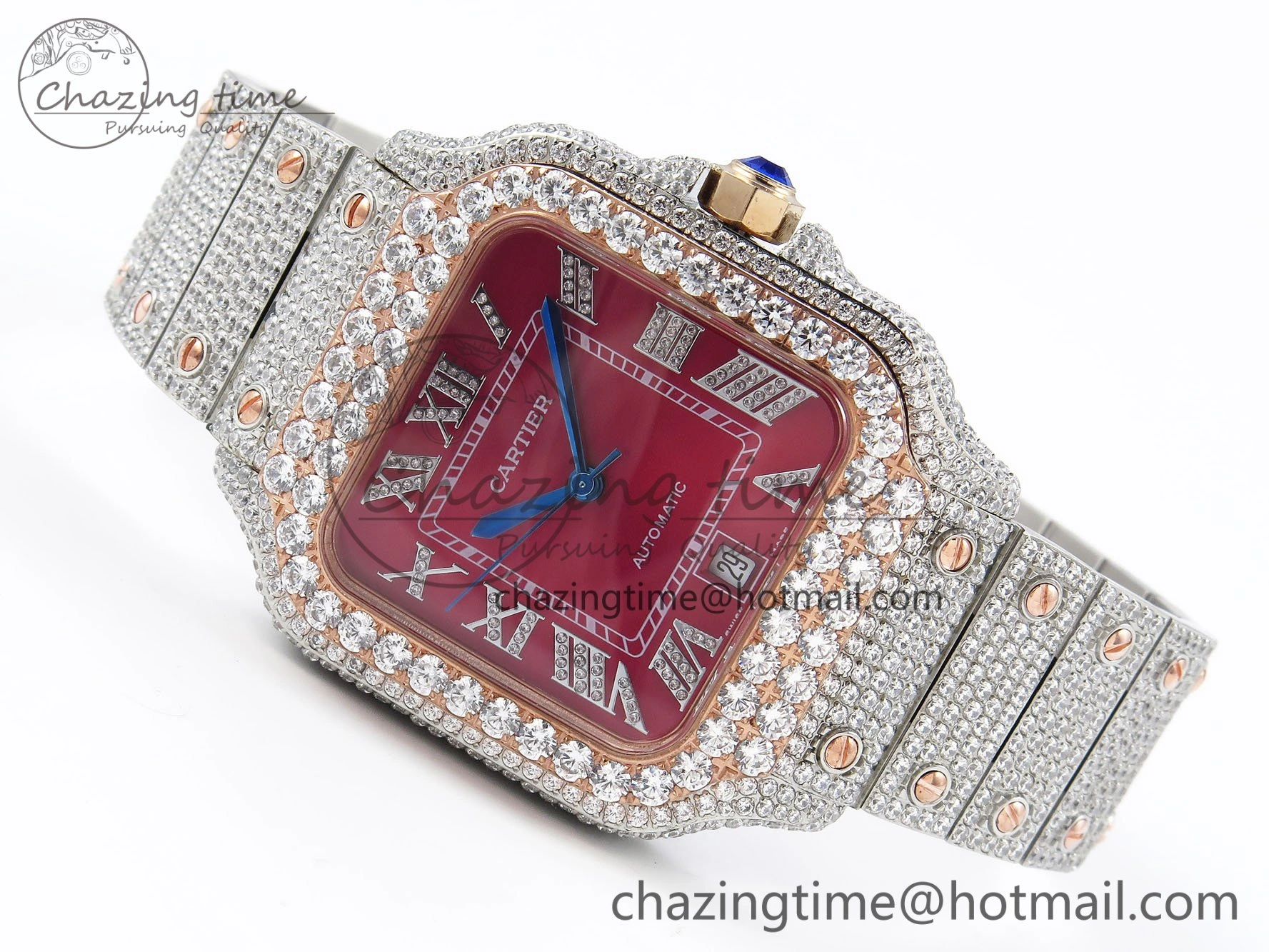 Santos De 40mm TWF 1:1 Best Edition Red Dial 904L SS RG Case and Bracelet A2824