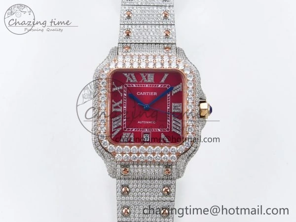 Santos De 40mm TWF 1:1 Best Edition Red Dial 904L SS RG Case and Bracelet A2824