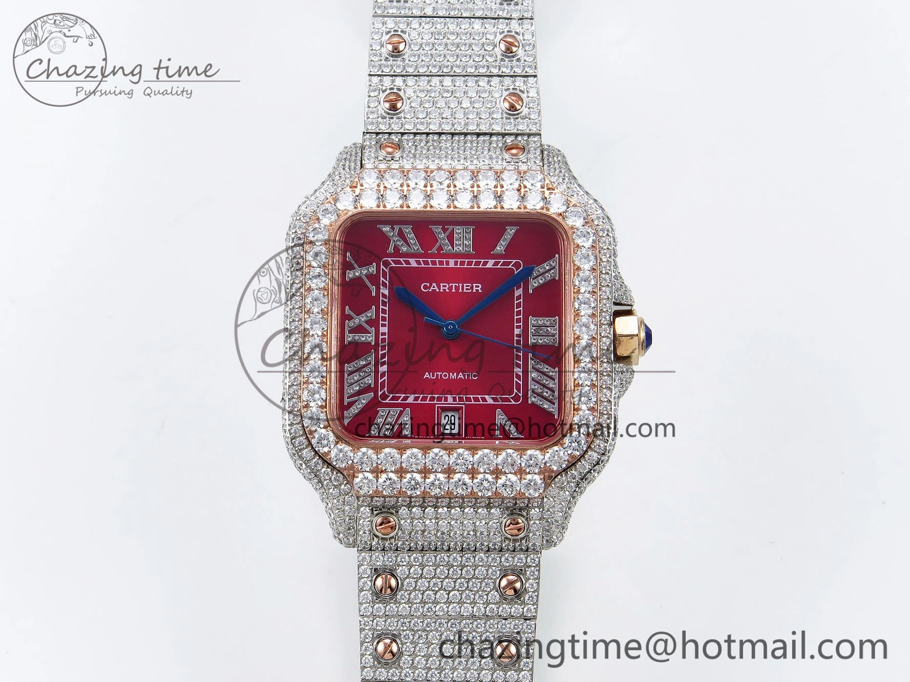 Santos De 40mm TWF 1:1 Best Edition Red Dial 904L SS RG Case and Bracelet A2824