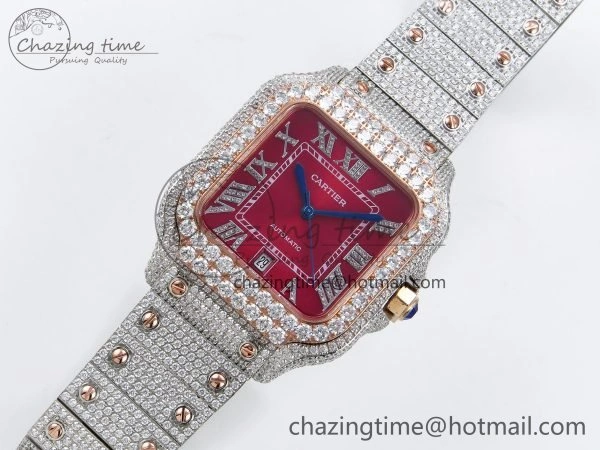 Santos De 40mm TWF 1:1 Best Edition Red Dial 904L SS RG Case and Bracelet A2824