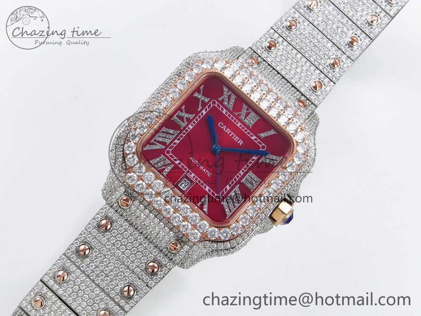 Santos De 40mm TWF 1:1 Best Edition Red Dial 904L SS RG Case and Bracelet A2824