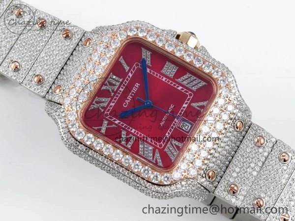 Santos De 40mm TWF 1:1 Best Edition Red Dial 904L SS RG Case and Bracelet A2824