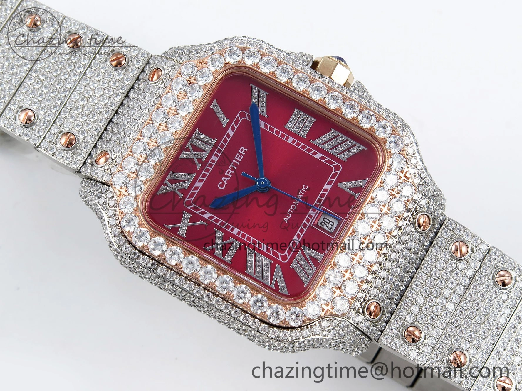 Santos De 40mm TWF 1:1 Best Edition Red Dial 904L SS RG Case and Bracelet A2824