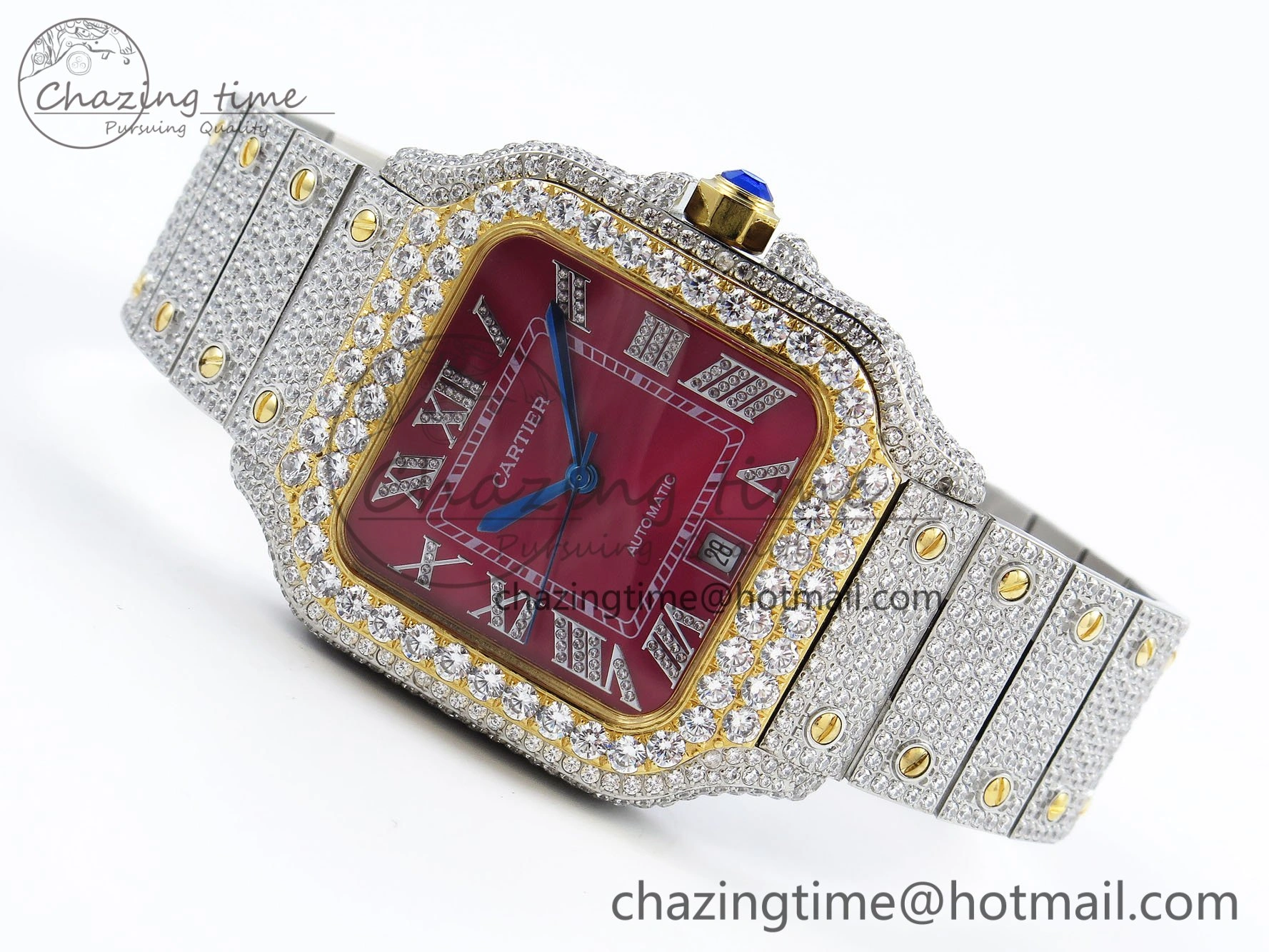 Santos De 40mm TWF 1:1 Best Edition Red Dial 904L SS YG Case and Bracelet A2824