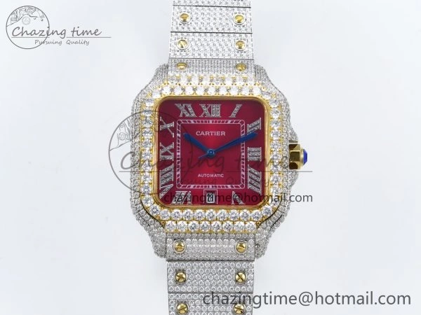 Santos De 40mm TWF 1:1 Best Edition Red Dial 904L SS YG Case and Bracelet A2824