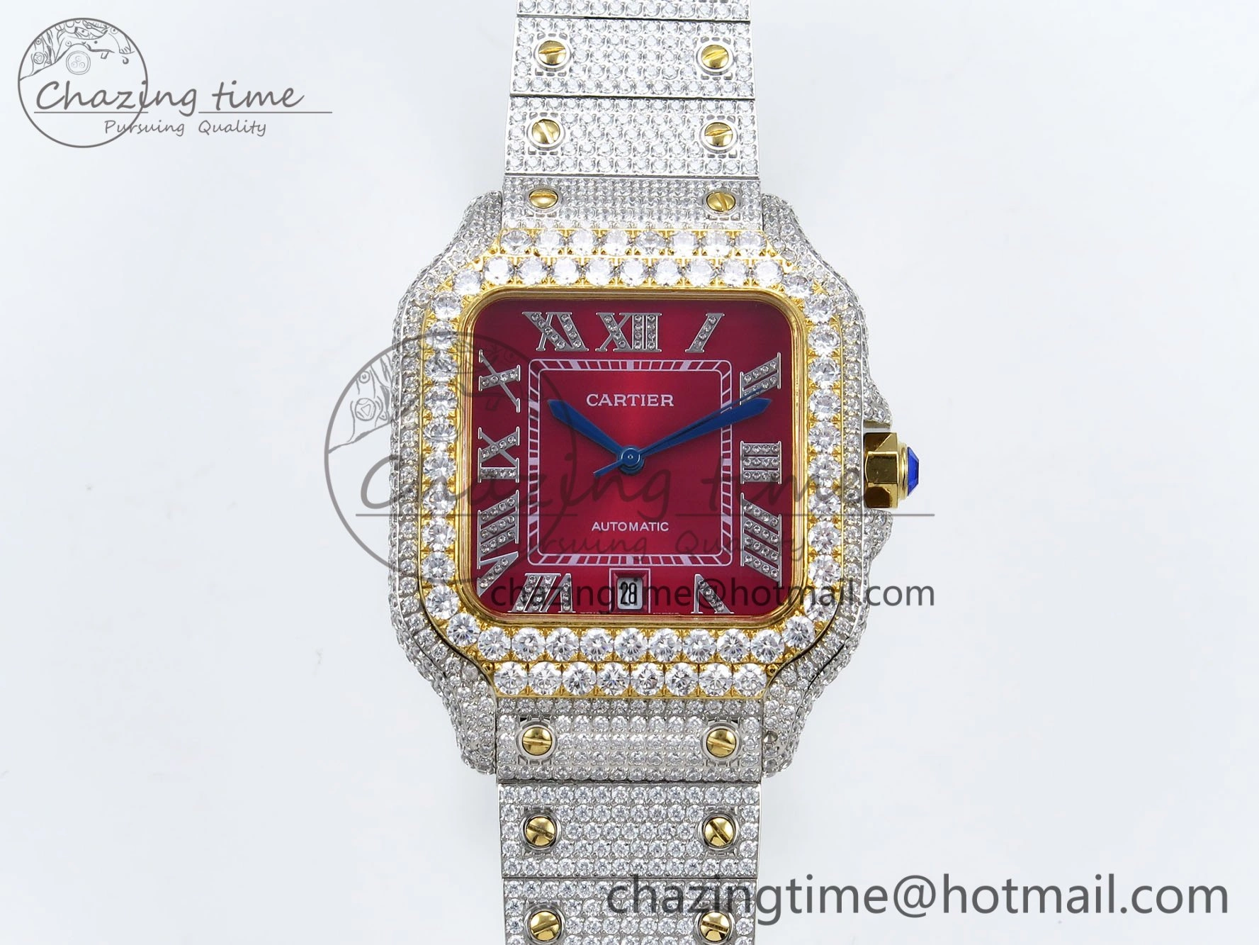 Santos De 40mm TWF 1:1 Best Edition Red Dial 904L SS YG Case and Bracelet A2824