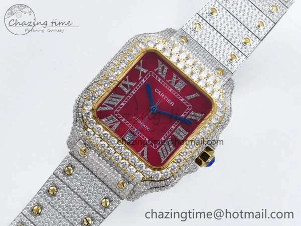 Santos De 40mm TWF 1:1 Best Edition Red Dial 904L SS YG Case and Bracelet A2824