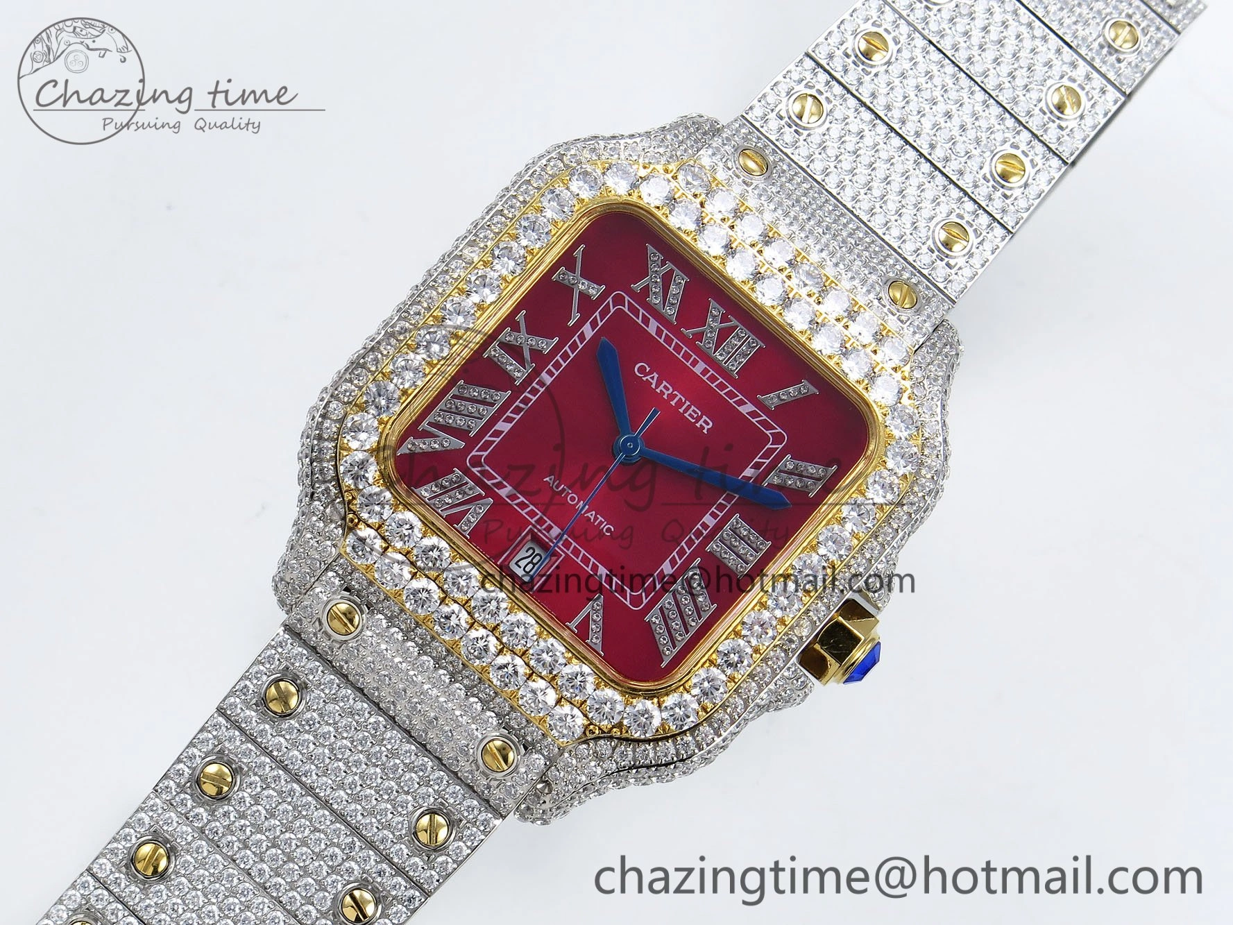 Santos De 40mm TWF 1:1 Best Edition Red Dial 904L SS YG Case and Bracelet A2824