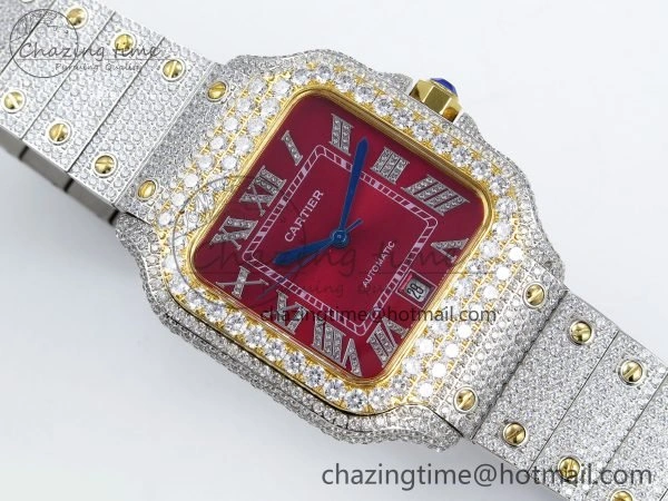 Santos De 40mm TWF 1:1 Best Edition Red Dial 904L SS YG Case and Bracelet A2824