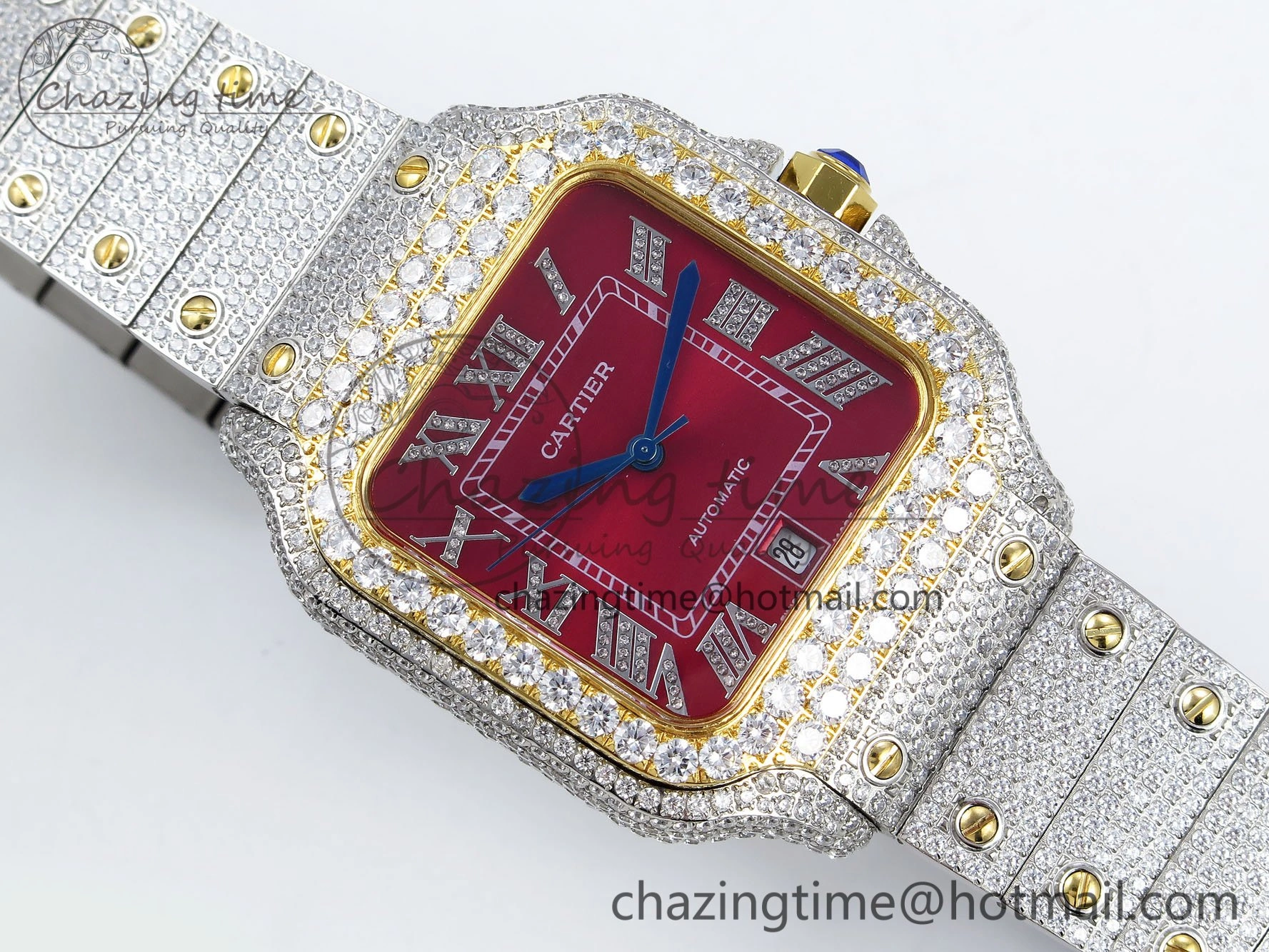 Santos De 40mm TWF 1:1 Best Edition Red Dial 904L SS YG Case and Bracelet A2824