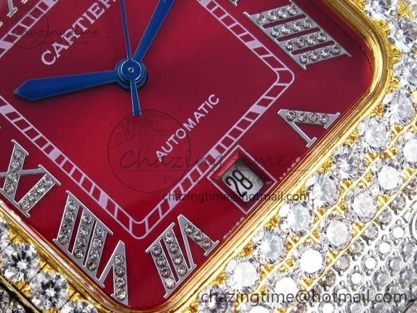 Santos De 40mm TWF 1:1 Best Edition Red Dial 904L SS YG Case and Bracelet A2824