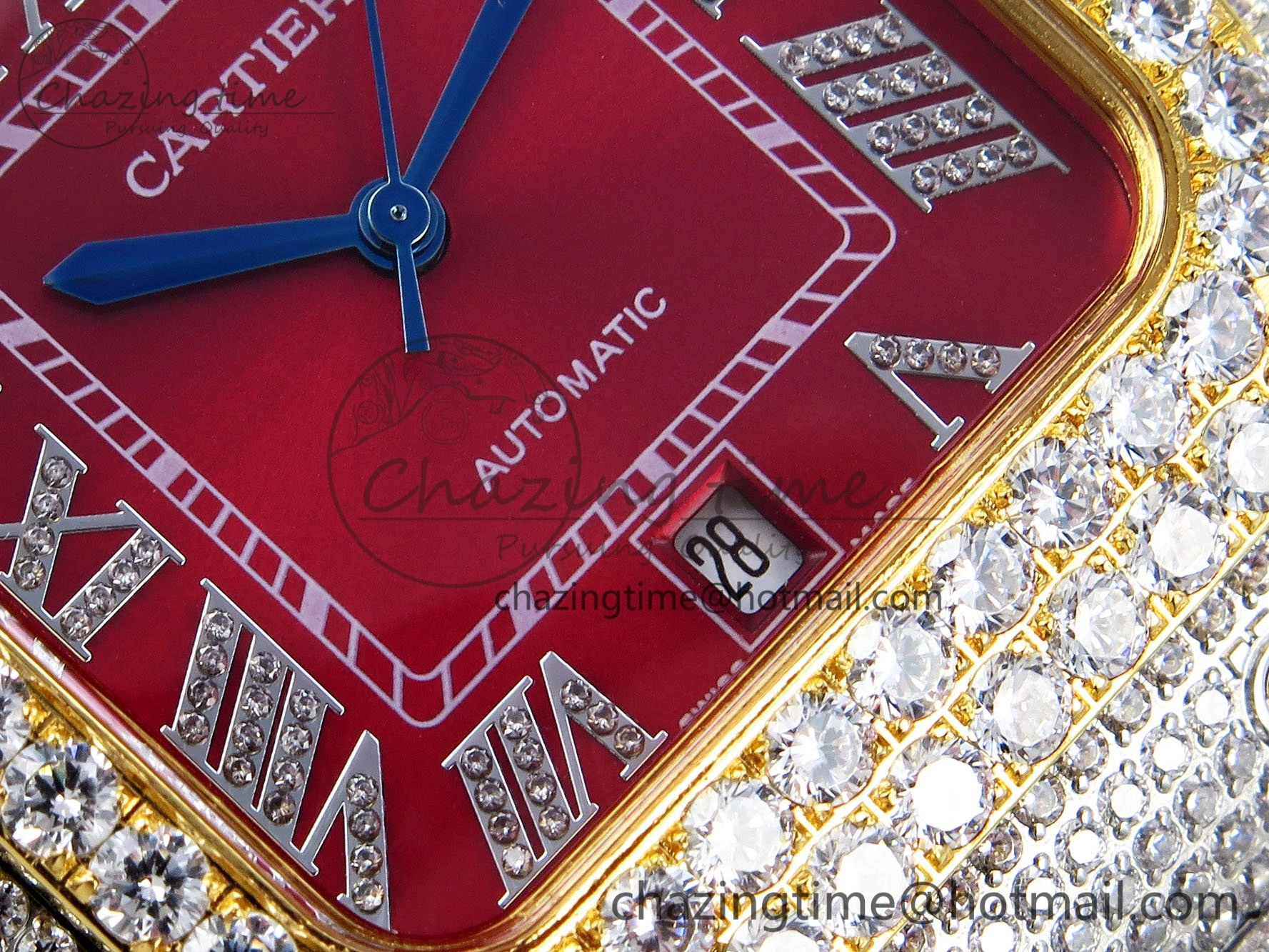 Santos De 40mm TWF 1:1 Best Edition Red Dial 904L SS YG Case and Bracelet A2824