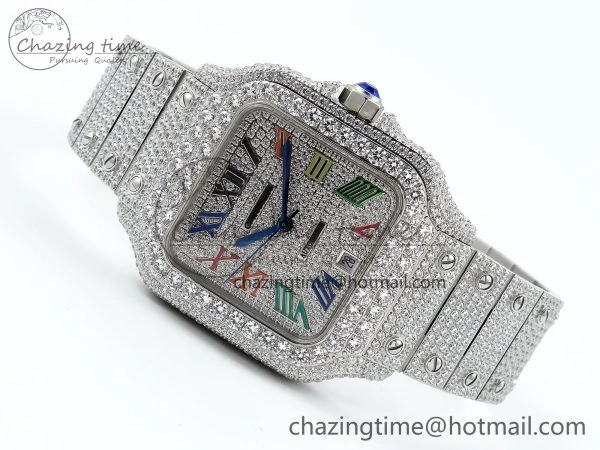 Santos De 40mm TWF 1:1 Best Edition SS Rainbow Dial 904L SS Case and Bracelet A2824