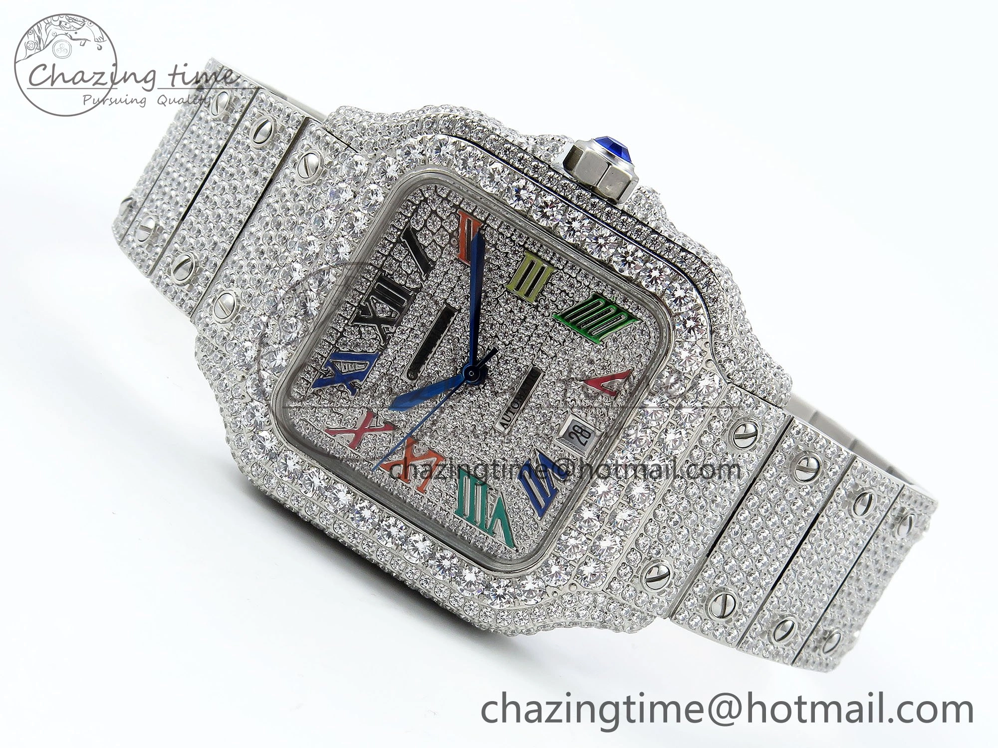 Santos De 40mm TWF 1:1 Best Edition SS Rainbow Dial 904L SS Case and Bracelet A2824