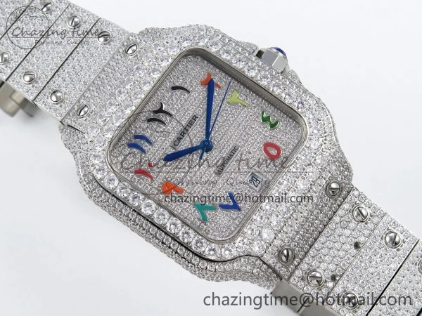 Santos De 40mm TWF 1:1 Best Edition SS Rainbow Dial 904L SS Case and Bracelet A2824