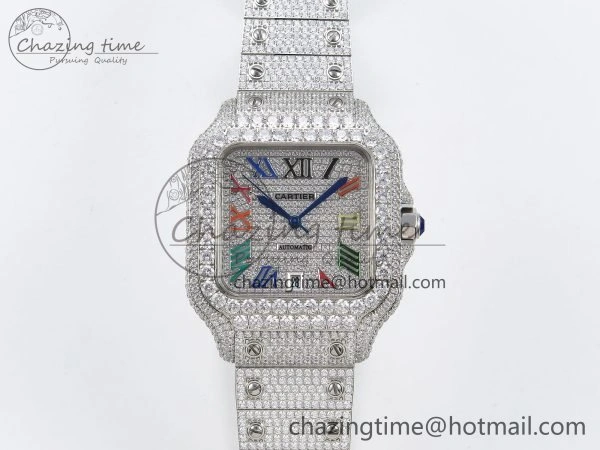 Santos De 40mm TWF 1:1 Best Edition SS Rainbow Dial 904L SS Case and Bracelet A2824