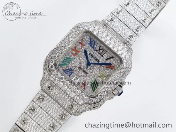 Santos De 40mm TWF 1:1 Best Edition SS Rainbow Dial 904L SS Case and Bracelet A2824