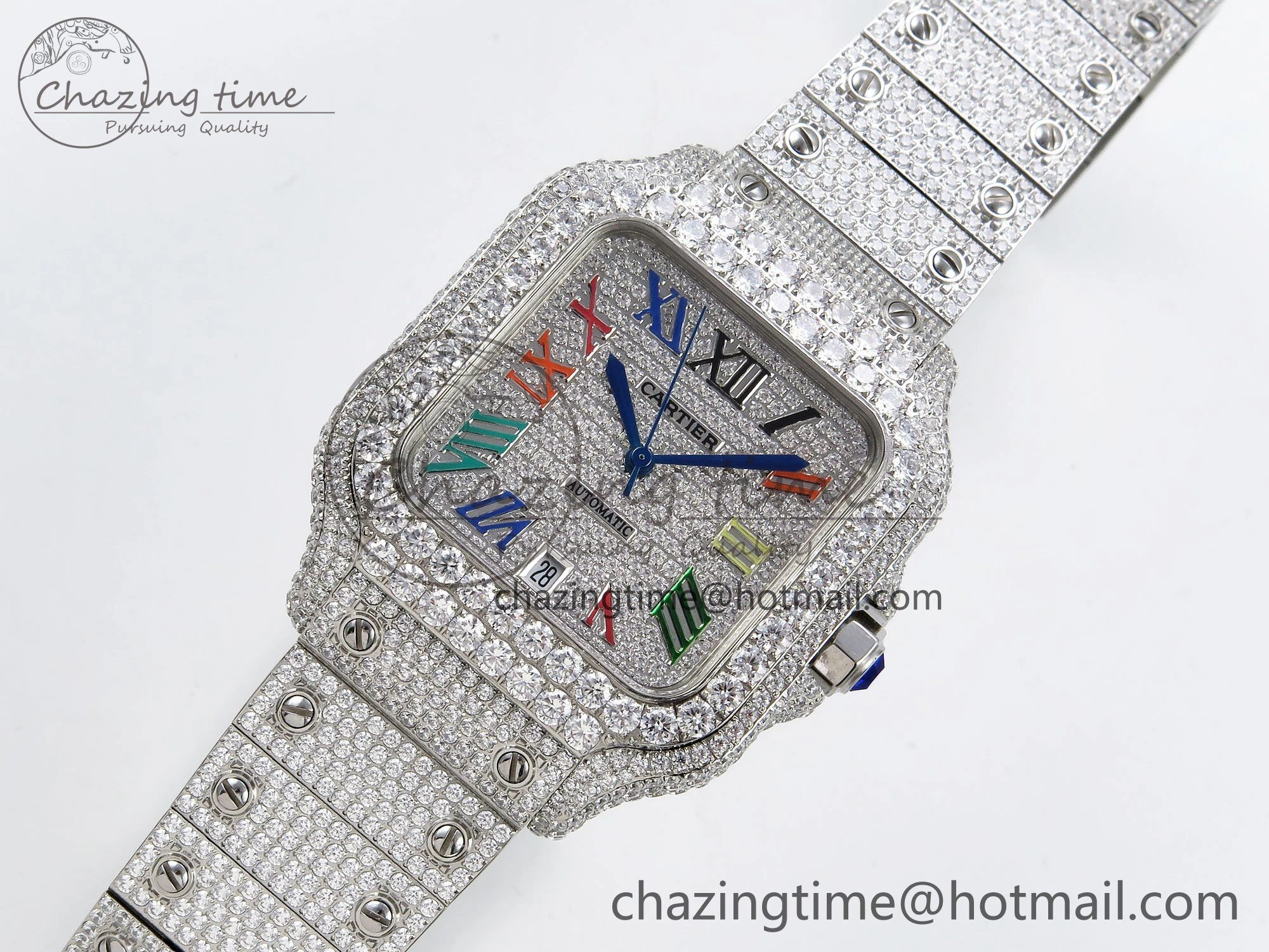 Santos De 40mm TWF 1:1 Best Edition SS Rainbow Dial 904L SS Case and Bracelet A2824