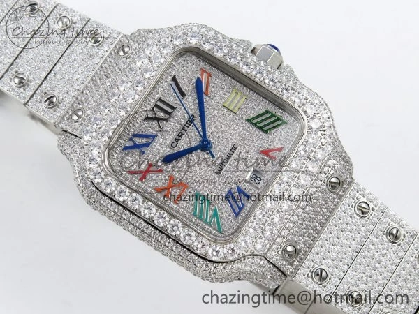 Santos De 40mm TWF 1:1 Best Edition SS Rainbow Dial 904L SS Case and Bracelet A2824