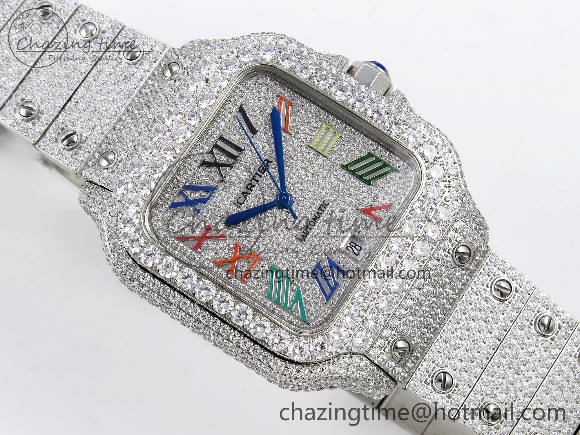 Santos De 40mm TWF 1:1 Best Edition SS Rainbow Dial 904L SS Case and Bracelet A2824