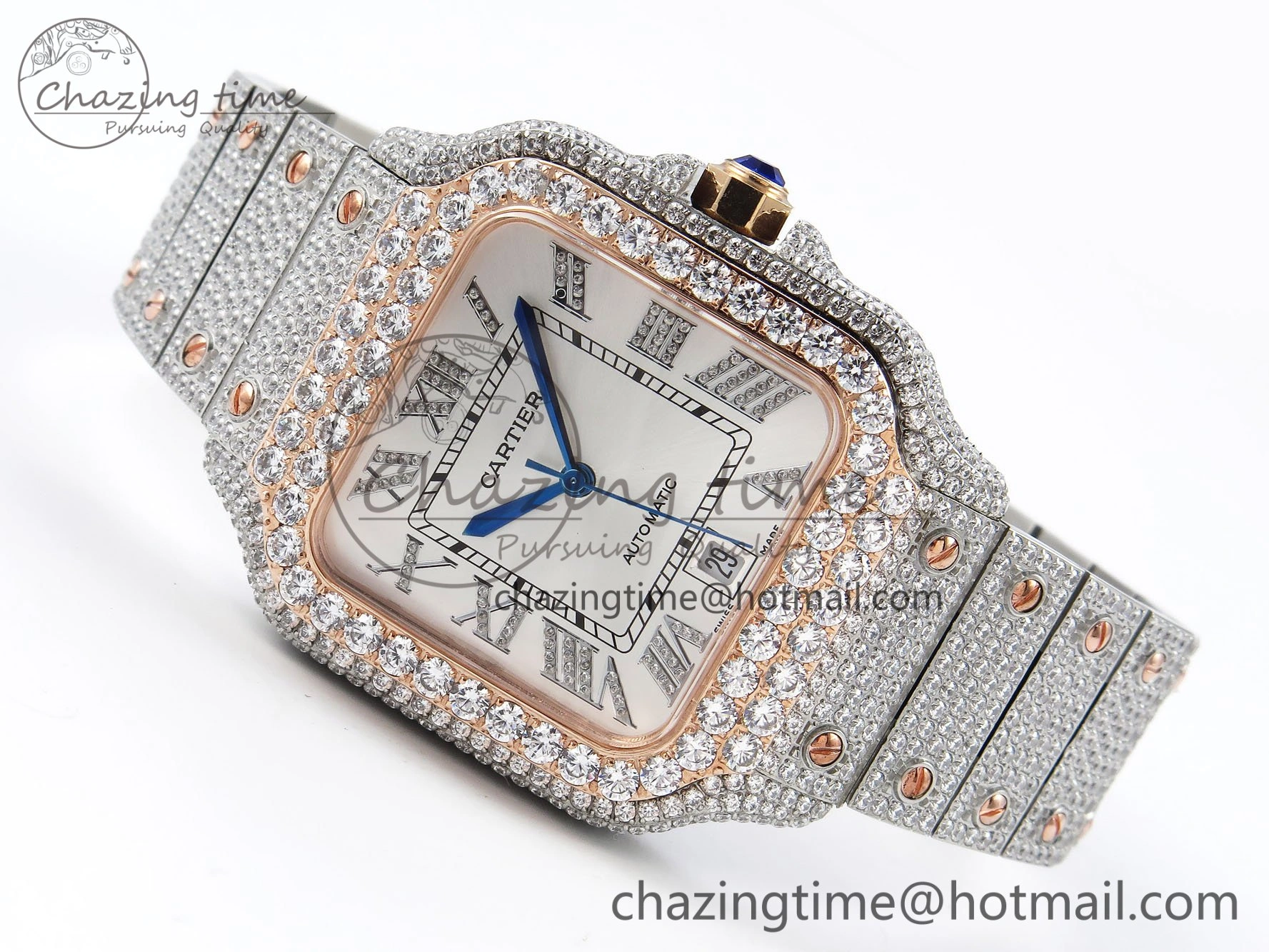 Santos De 40mm TWF 1:1 Best Edition White Dial 904L SS RG Case and Bracelet A2824