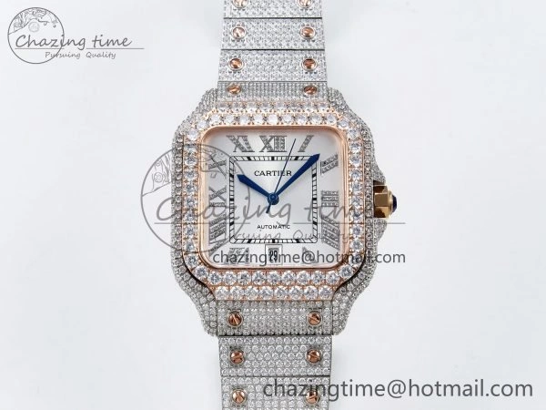 Santos De 40mm TWF 1:1 Best Edition White Dial 904L SS RG Case and Bracelet A2824