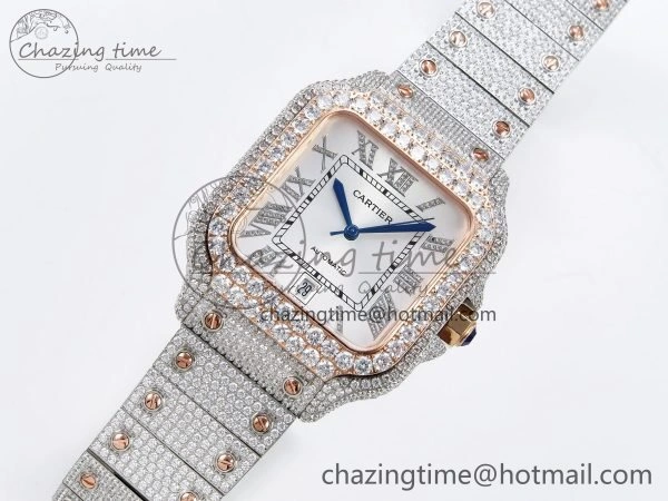 Santos De 40mm TWF 1:1 Best Edition White Dial 904L SS RG Case and Bracelet A2824