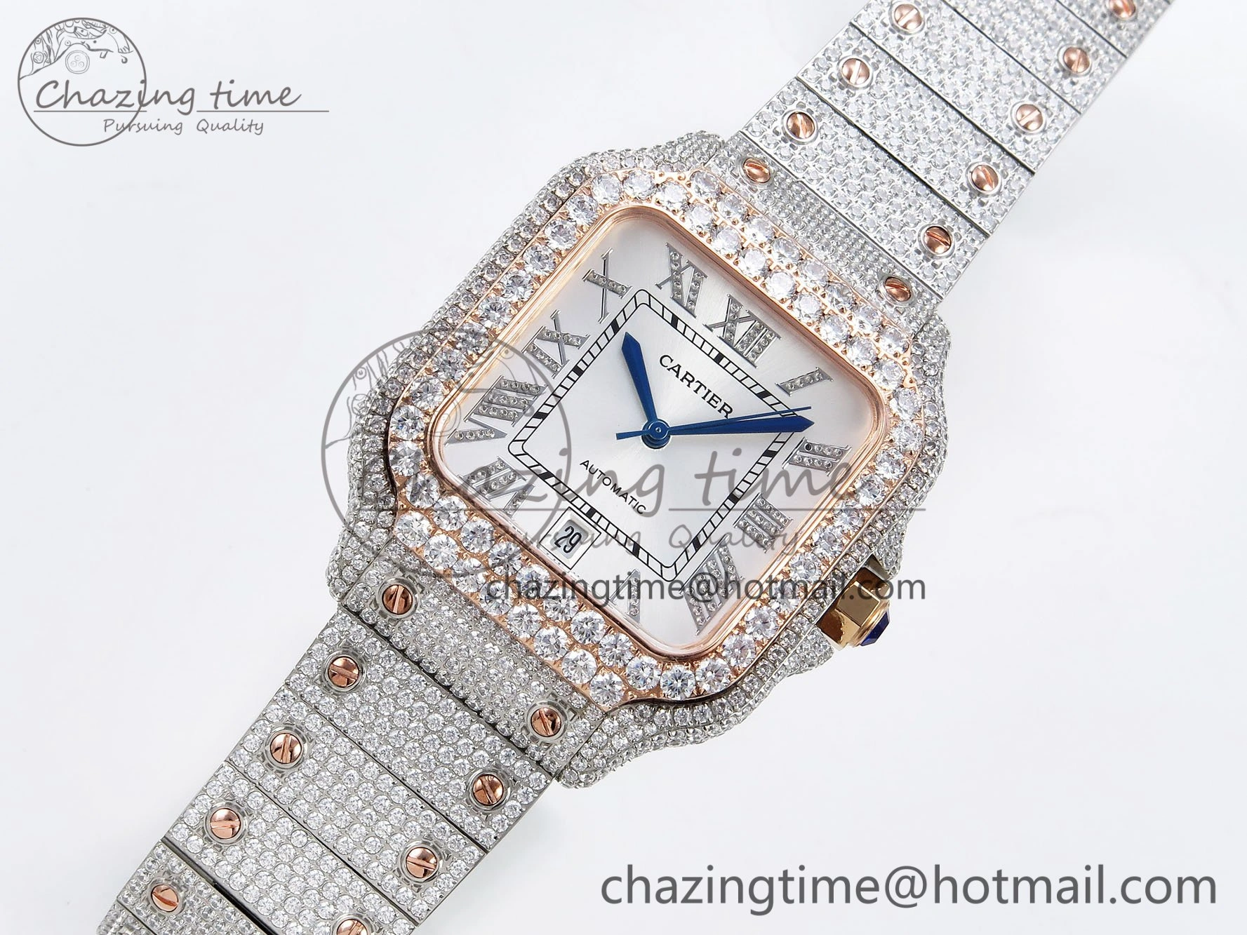 Santos De 40mm TWF 1:1 Best Edition White Dial 904L SS RG Case and Bracelet A2824