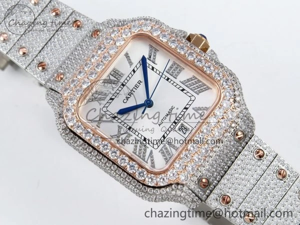 Santos De 40mm TWF 1:1 Best Edition White Dial 904L SS RG Case and Bracelet A2824