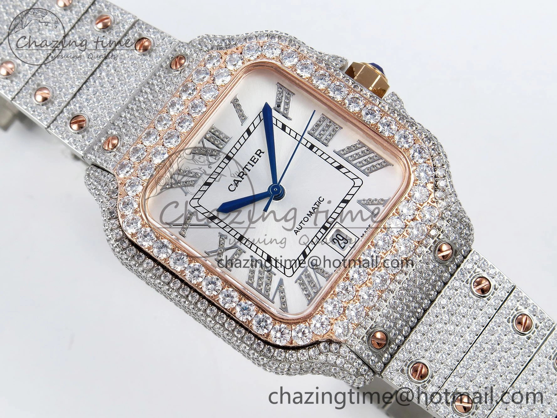 Santos De 40mm TWF 1:1 Best Edition White Dial 904L SS RG Case and Bracelet A2824