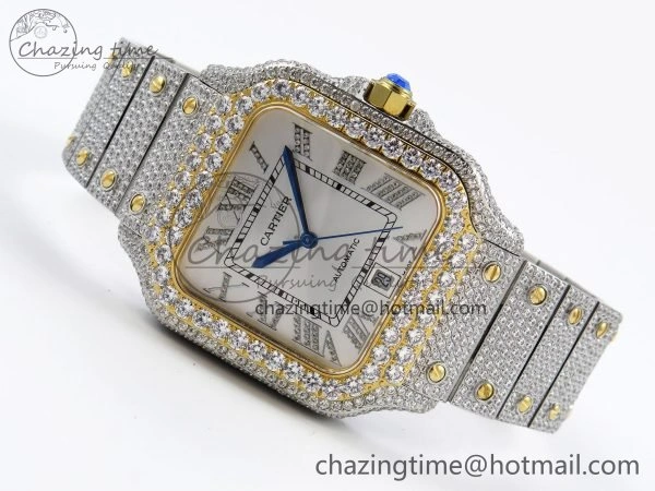 Santos De 40mm TWF 1:1 Best Edition White Dial 904L SS YG Case and Bracelet A2824