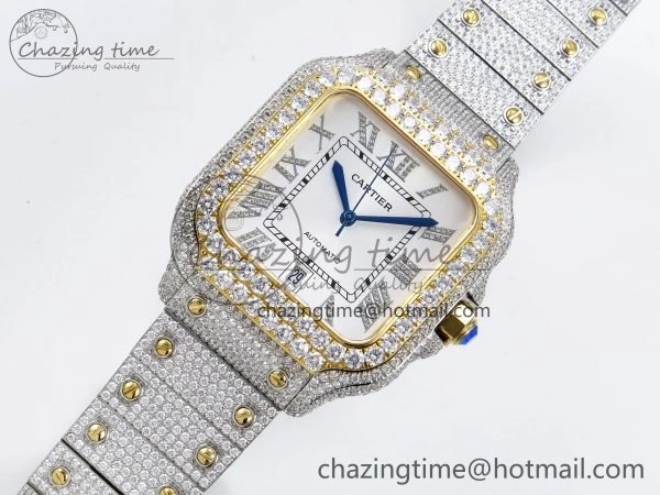 Santos De 40mm TWF 1:1 Best Edition White Dial 904L SS YG Case and Bracelet A2824