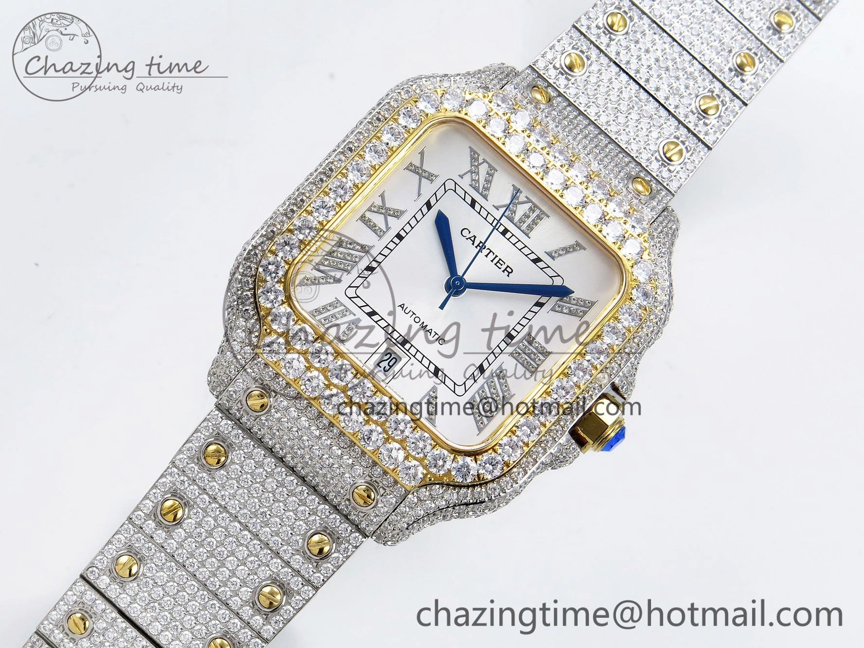 Santos De 40mm TWF 1:1 Best Edition White Dial 904L SS YG Case and Bracelet A2824