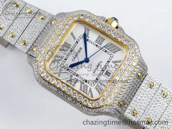 Santos De 40mm TWF 1:1 Best Edition White Dial 904L SS YG Case and Bracelet A2824