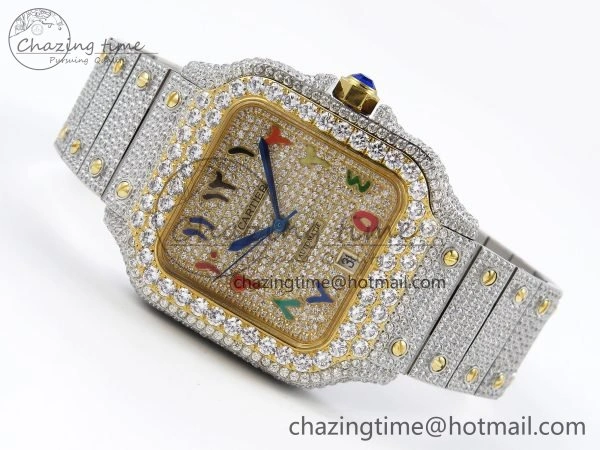 Santos De 40mm TWF 1:1 Best Edition YG Rainbow Dial 904L SS YG Case and Bracelet A2824