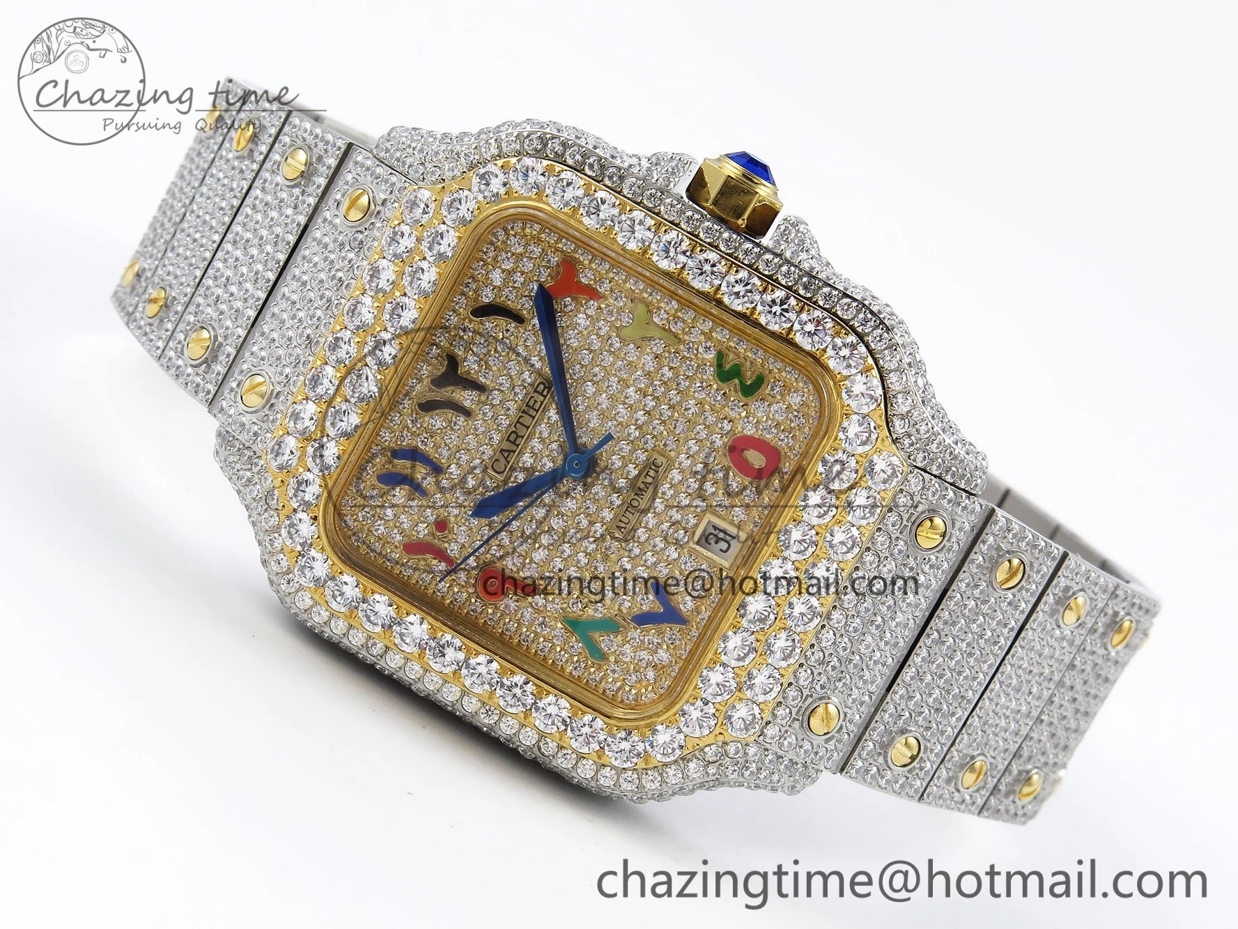 Santos De 40mm TWF 1:1 Best Edition YG Rainbow Dial 904L SS YG Case and Bracelet A2824