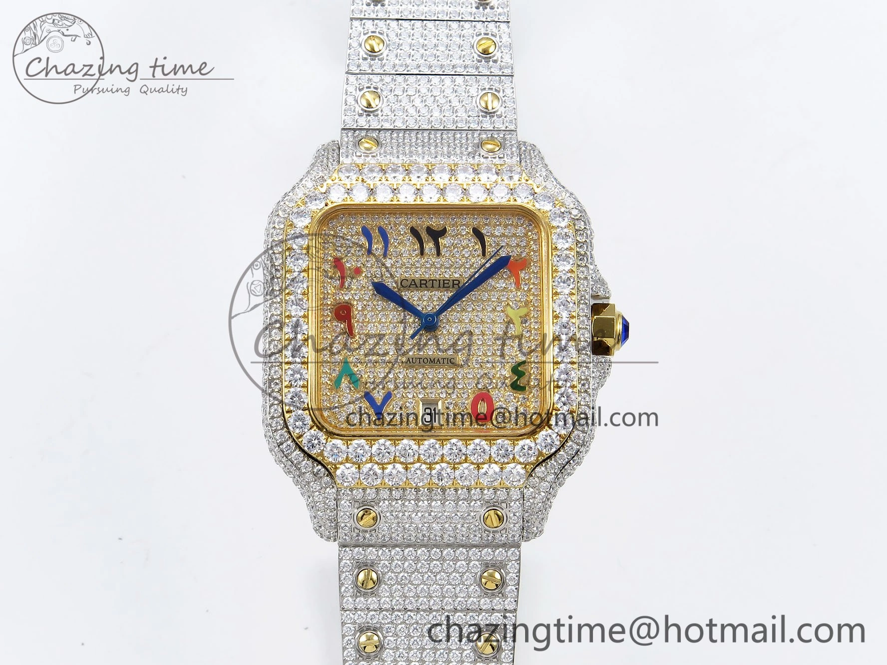 Santos De 40mm TWF 1:1 Best Edition YG Rainbow Dial 904L SS YG Case and Bracelet A2824