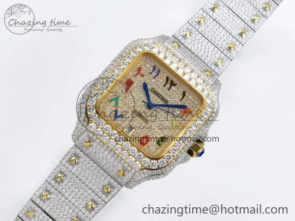 Santos De 40mm TWF 1:1 Best Edition YG Rainbow Dial 904L SS YG Case and Bracelet A2824