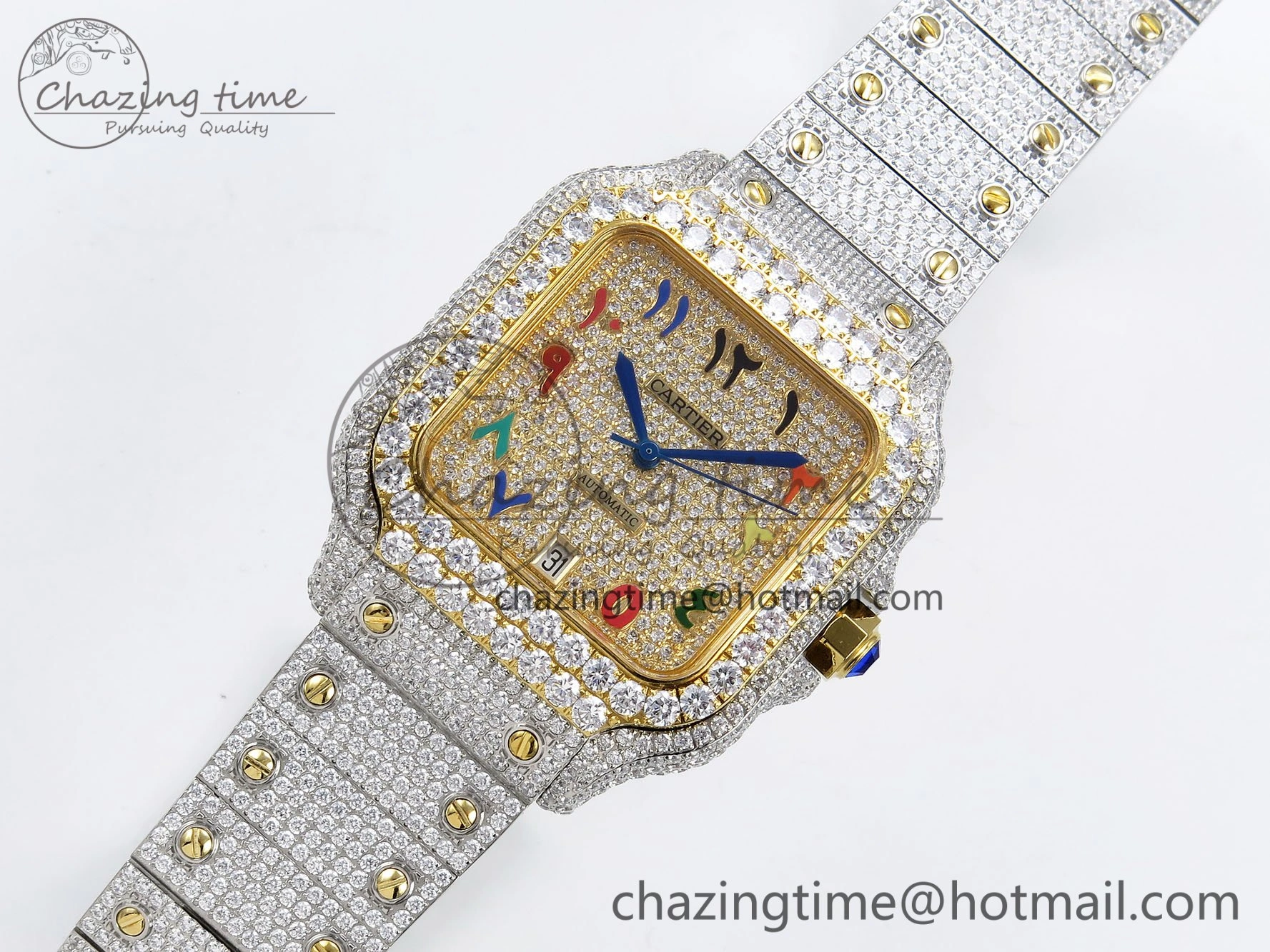 Santos De 40mm TWF 1:1 Best Edition YG Rainbow Dial 904L SS YG Case and Bracelet A2824