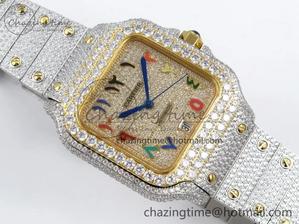 Santos De 40mm TWF 1:1 Best Edition YG Rainbow Dial 904L SS YG Case and Bracelet A2824