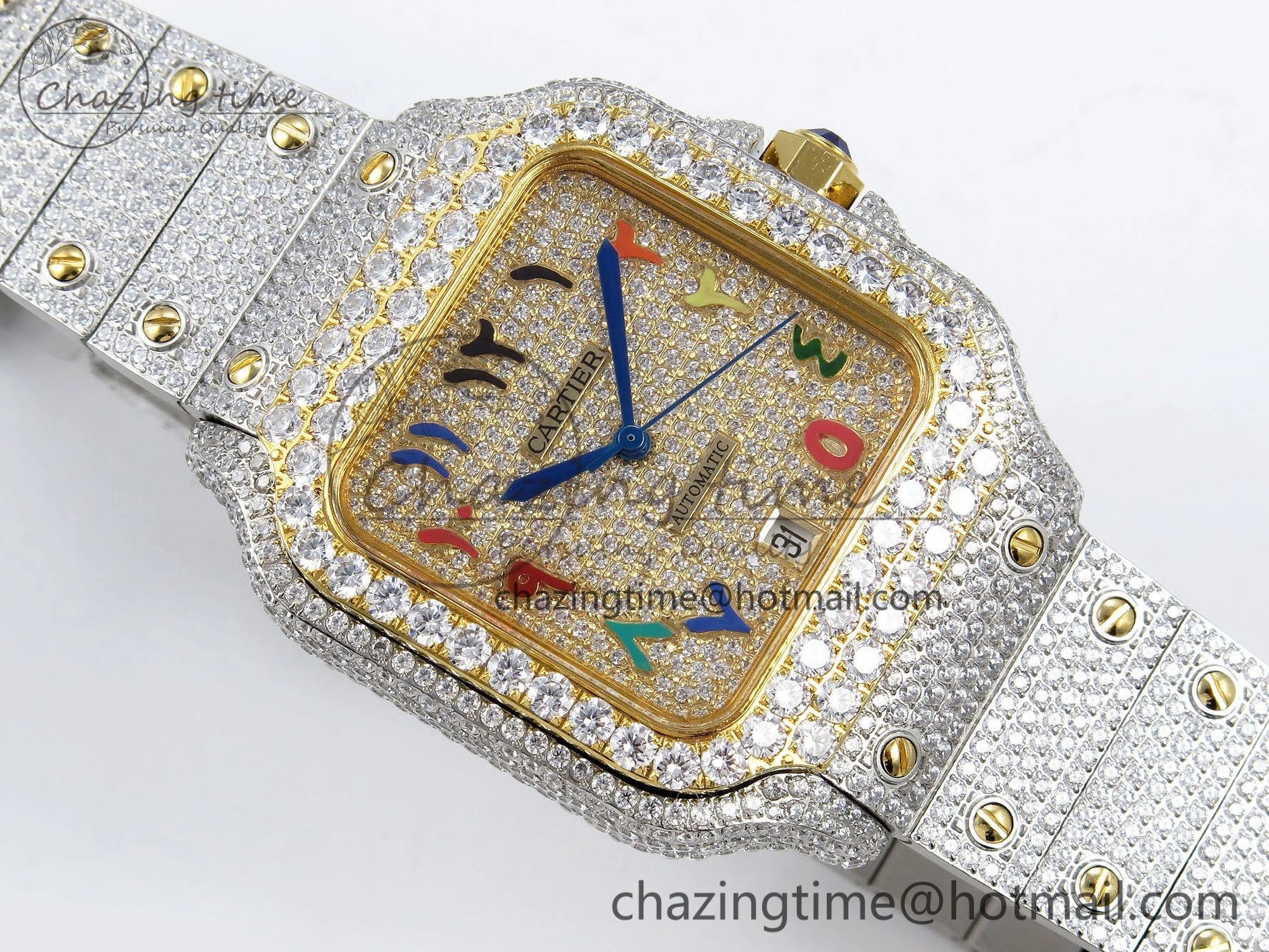 Santos De 40mm TWF 1:1 Best Edition YG Rainbow Dial 904L SS YG Case and Bracelet A2824