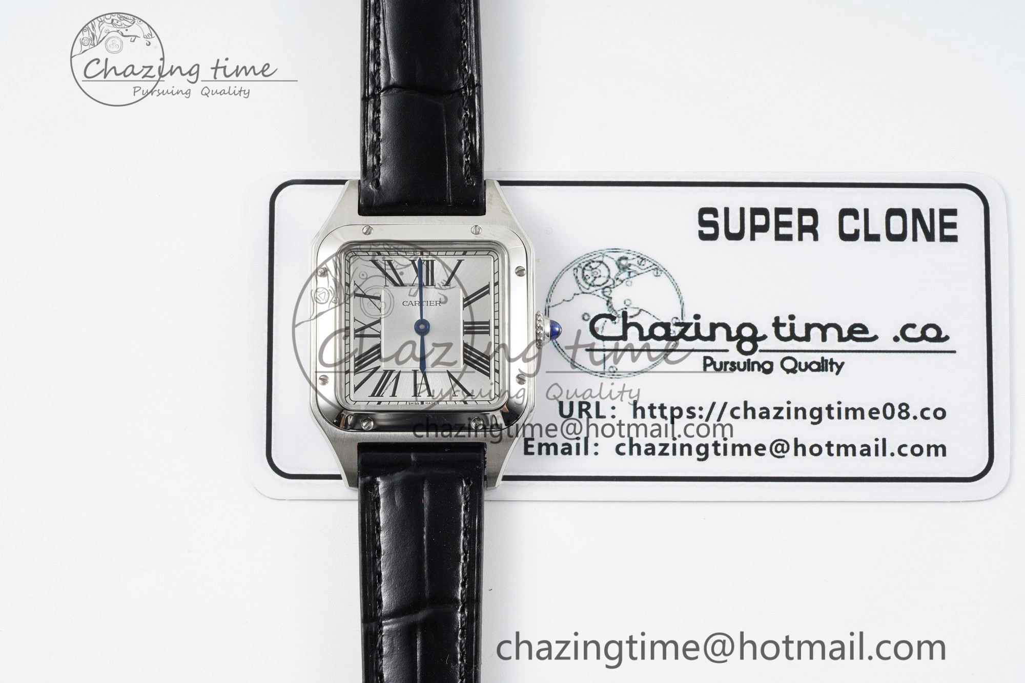 Santos Dumont 27.5mm IWSF Best Edition Silver Dial on Black Leather Strap Quartz