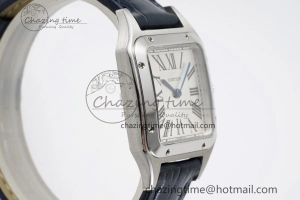 Santos Dumont 27.5mm IWSF Best Edition Silver Dial on Blue Leather Strap Quartz