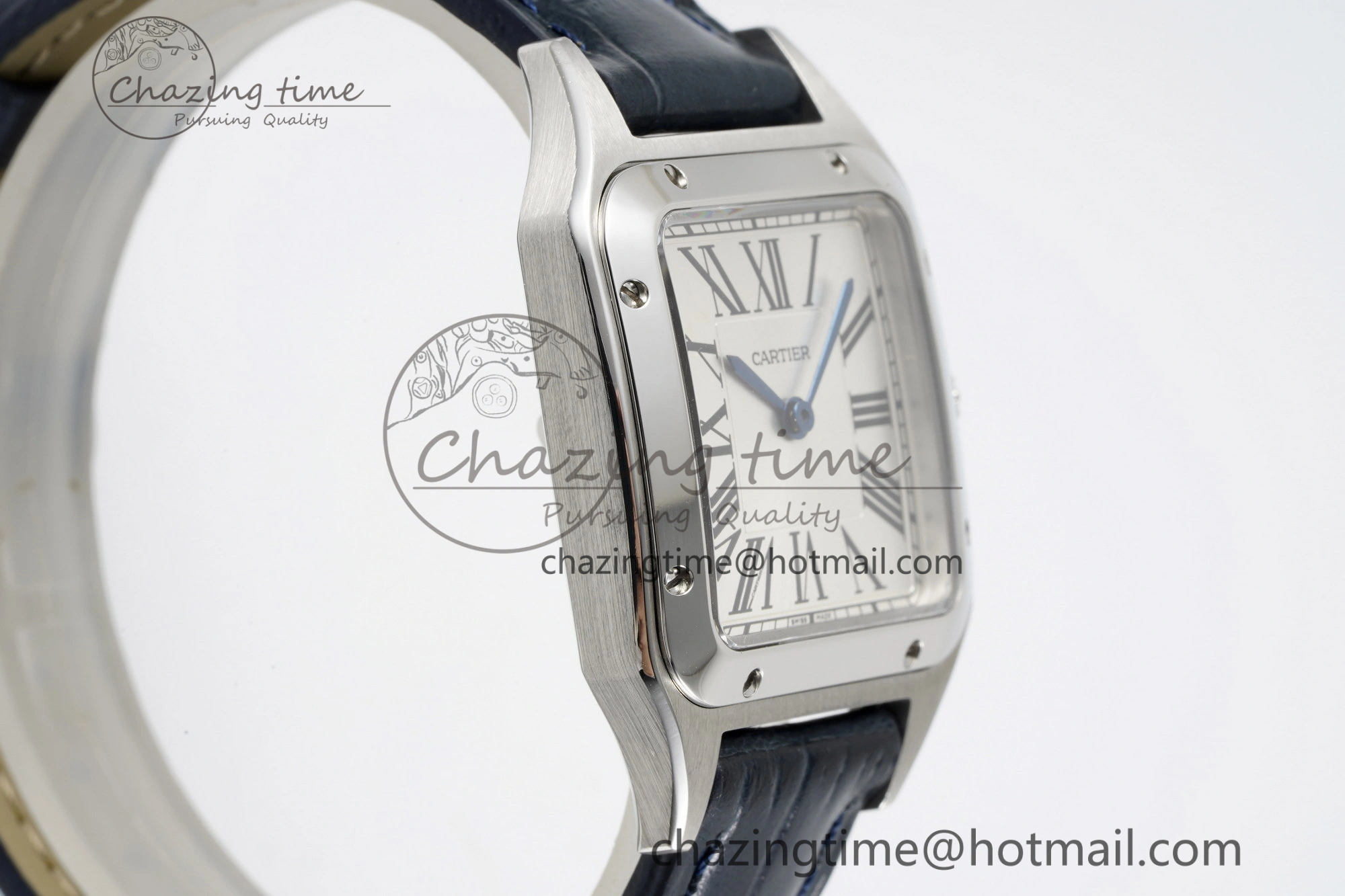 Santos Dumont 27.5mm IWSF Best Edition Silver Dial on Blue Leather Strap Quartz