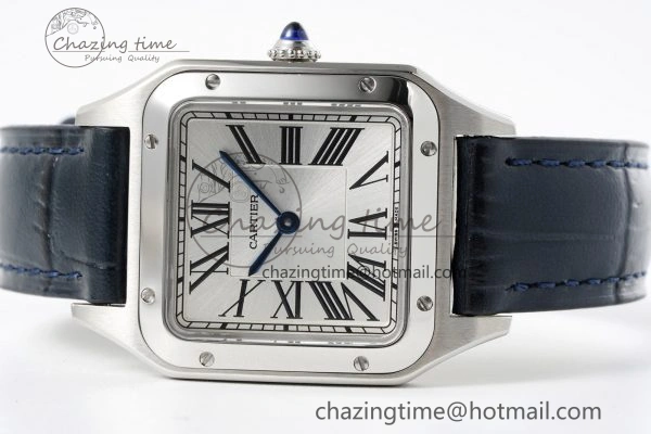 Santos Dumont 27.5mm IWSF Best Edition Silver Dial on Blue Leather Strap Quartz