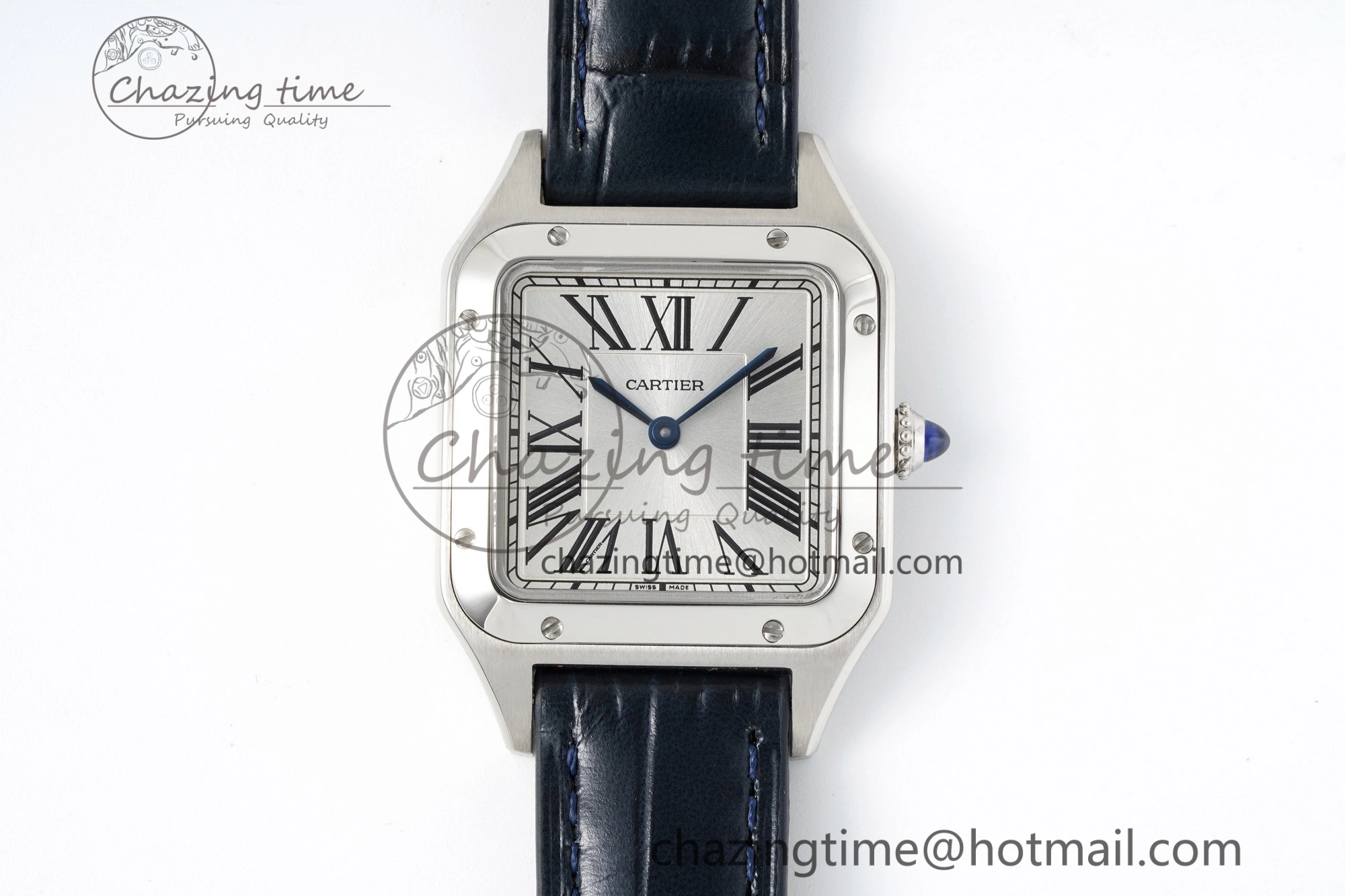 Santos Dumont 27.5mm IWSF Best Edition Silver Dial on Blue Leather Strap Quartz