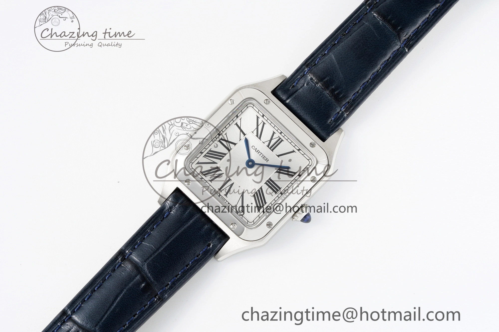Santos Dumont 27.5mm IWSF Best Edition Silver Dial on Blue Leather Strap Quartz